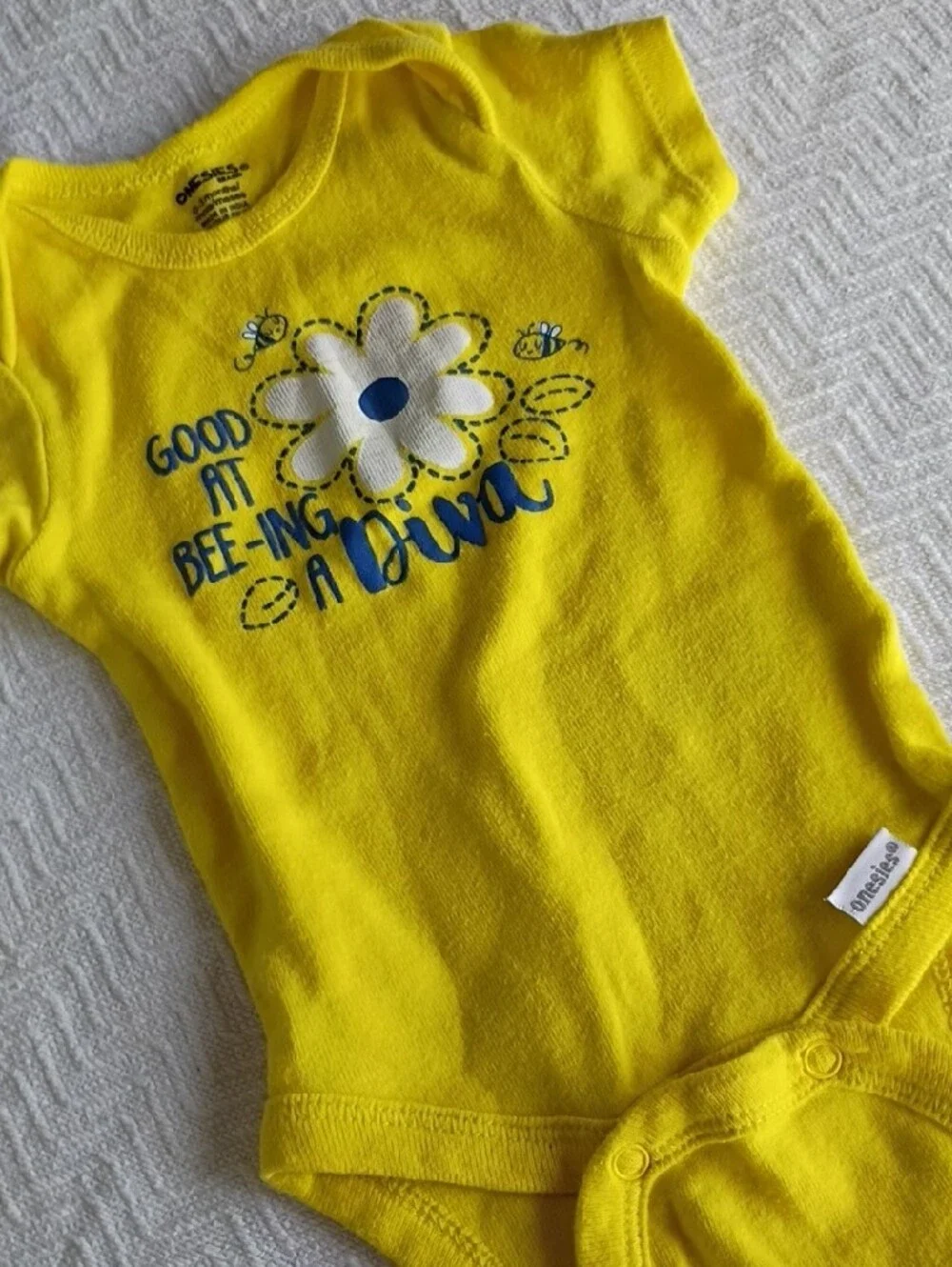 Yellow Baby One-Piece Bodysuit with Daisy & Bee Graphic